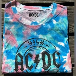 Official AC/DC Men’s Tie-Dye Sleeveless Tee - Blue, Pink & Teal